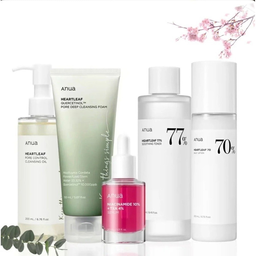 Set Of 5 Anua Niacinamide 10% TXA 4% Serum Heartleaf Toner Lotion Cleansing oil